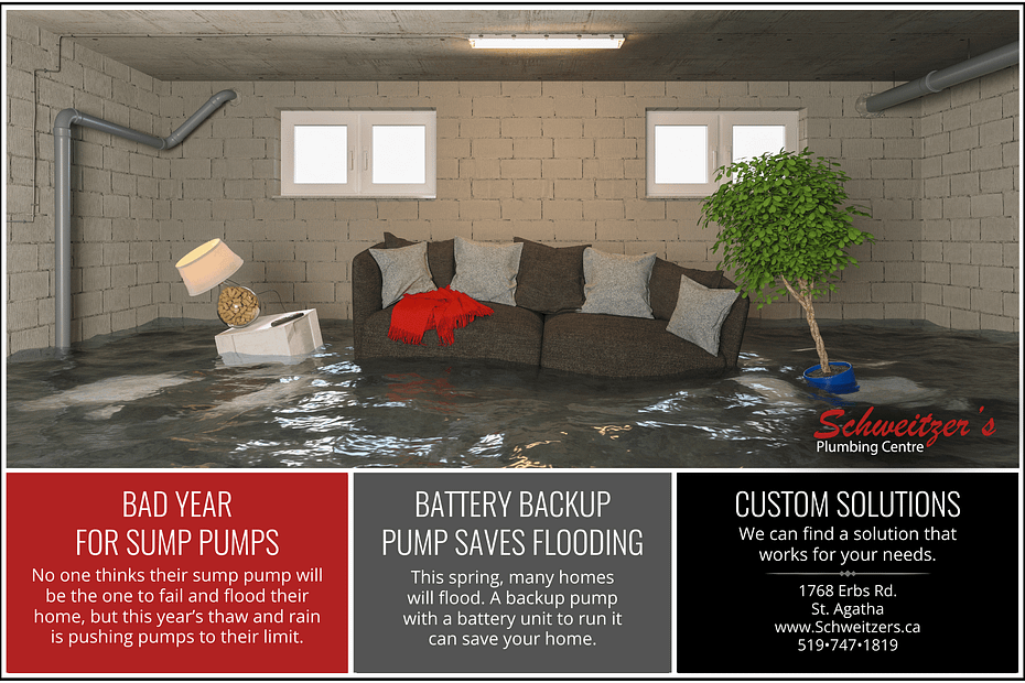 Schweitzer's ad. Basically says that we can help with any sump pump issues preventive or corrective.
